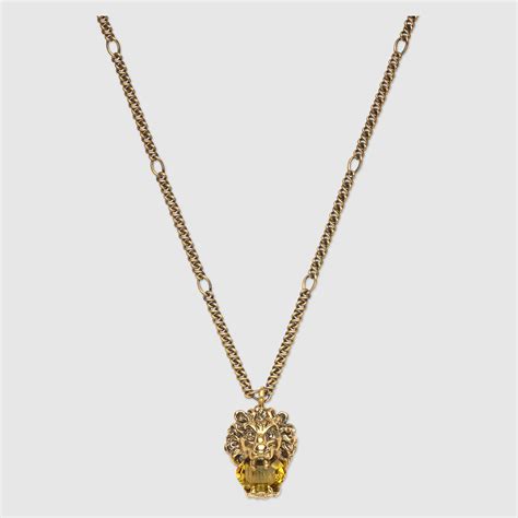 gucci lion head necklace with crystal|Gucci crossbody with lion head.